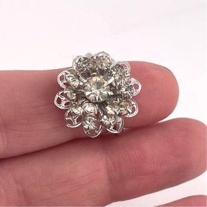 VTG Sarah Coventry Silver Tone‎ Diamond Filigree Burst Statement Ring Adjustable
